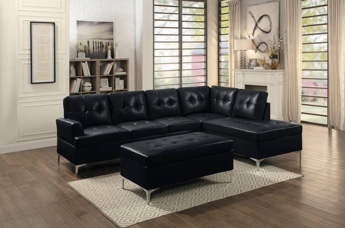 SH8378BLK*3 3-PIECE SECTIONAL WITH RIGHT CHAISE AND OTTOMAN