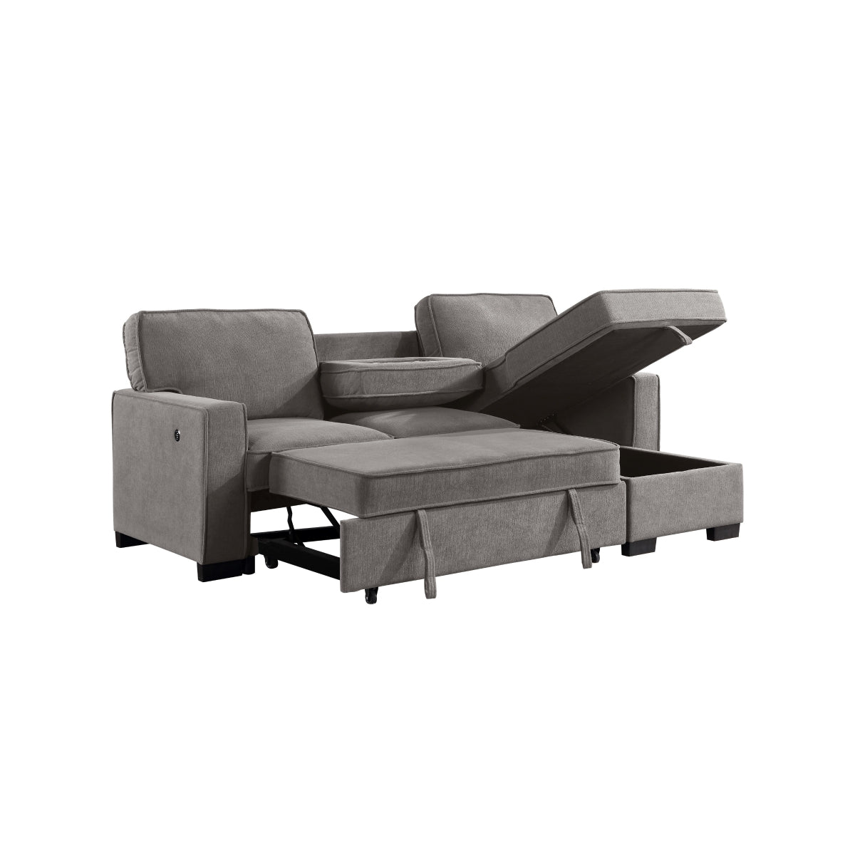 SH8891GRY* 2PC SECTIONAL W/ PULL-OUT BED &amp; LAF CHAISE WITH STORAGE