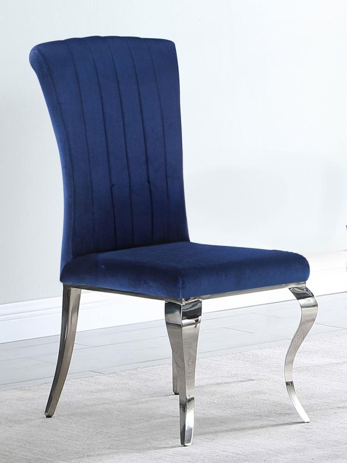 Upholstered Side Chairs Ink Blue and Chrome