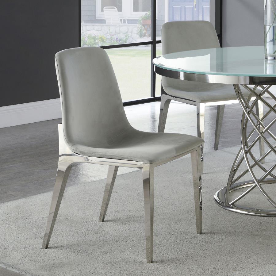 Upholstered Side Chairs Light Grey and Chrome