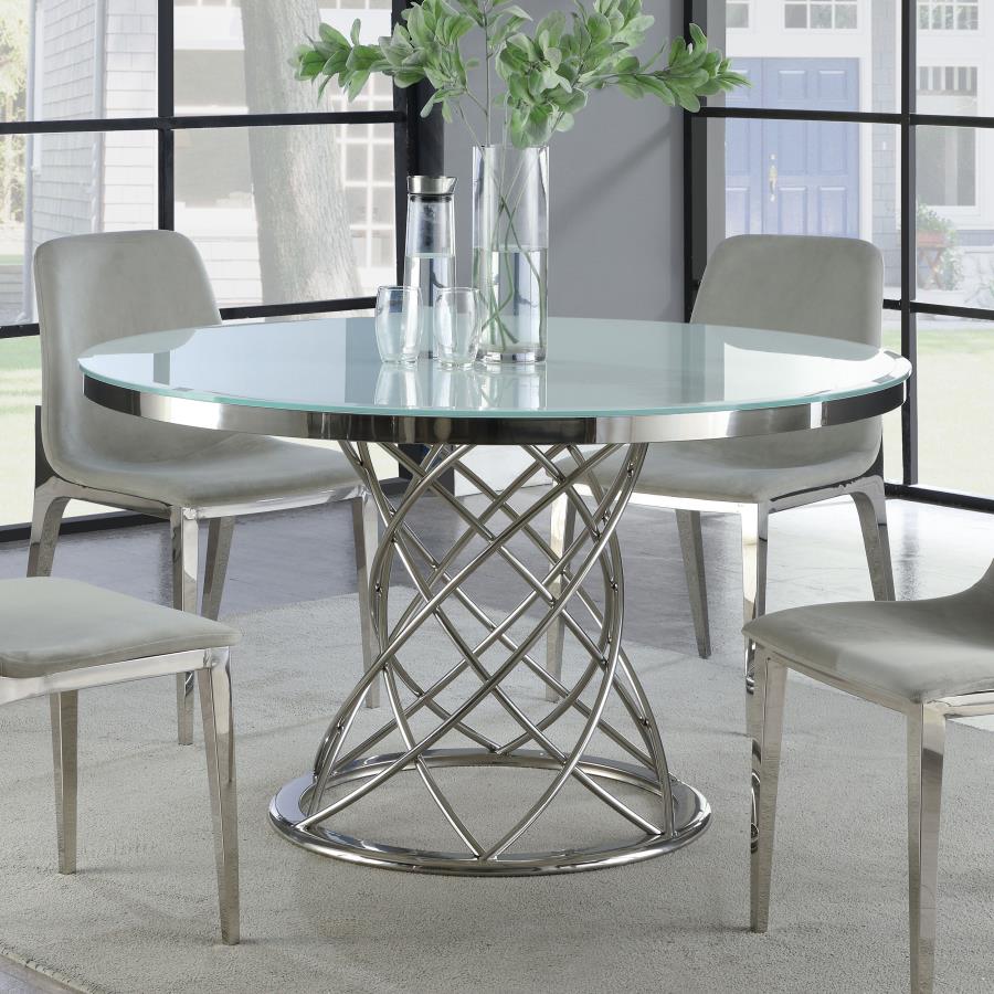 Round Glass Top Dining Table White and Chrome