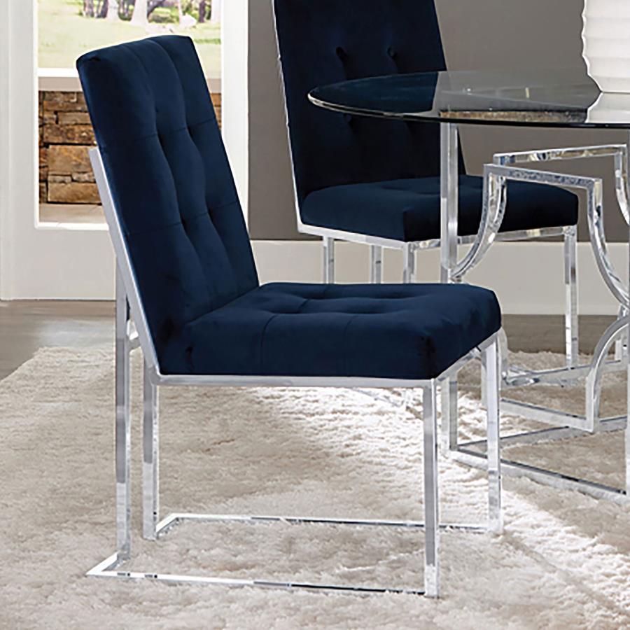Upholstered Dining Chairs Ink Blue and Chrome