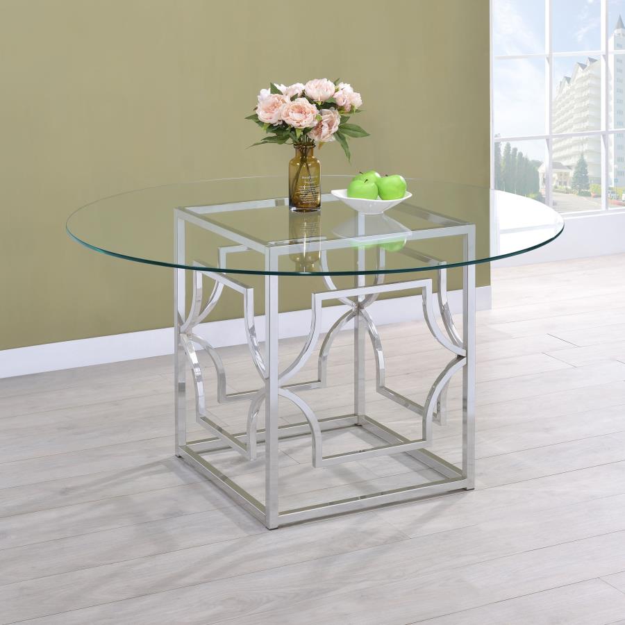 Round Glass Top Dining Table Clear and Chrome