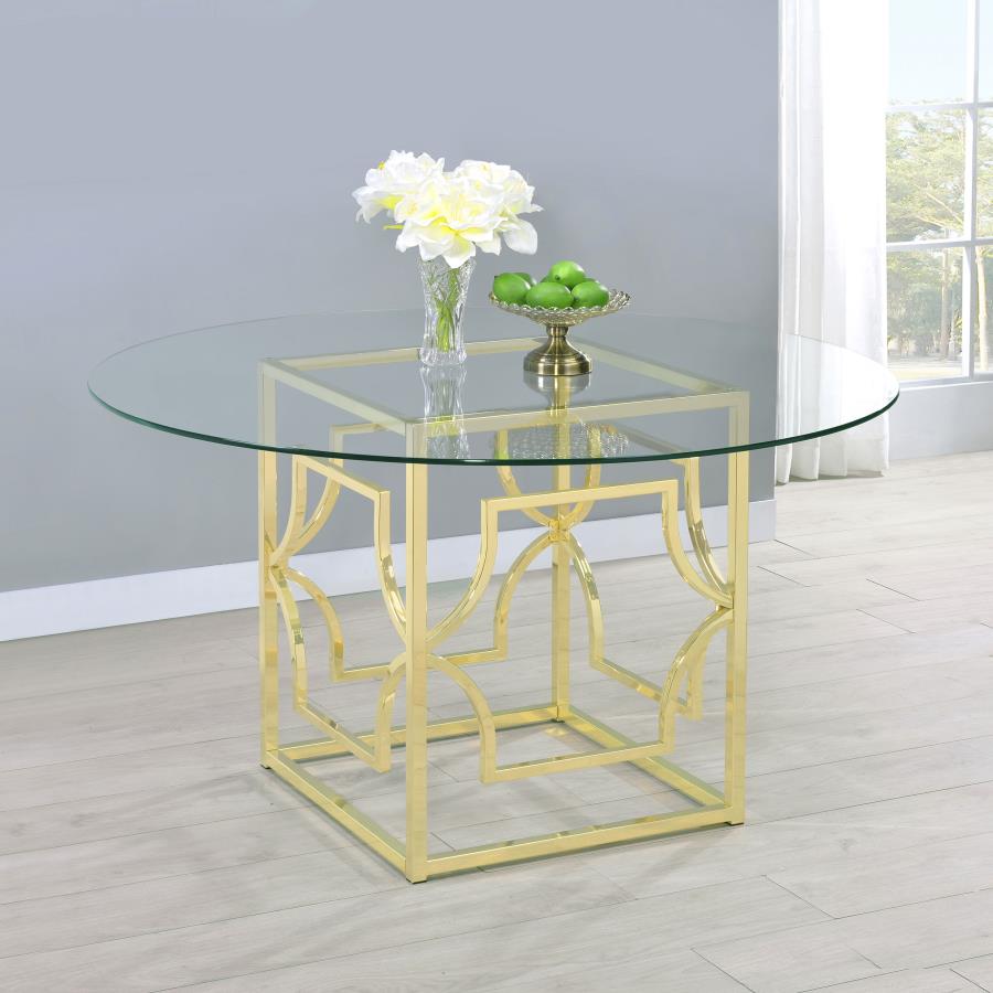 Round Glass Top Dining Table Clear and Brass