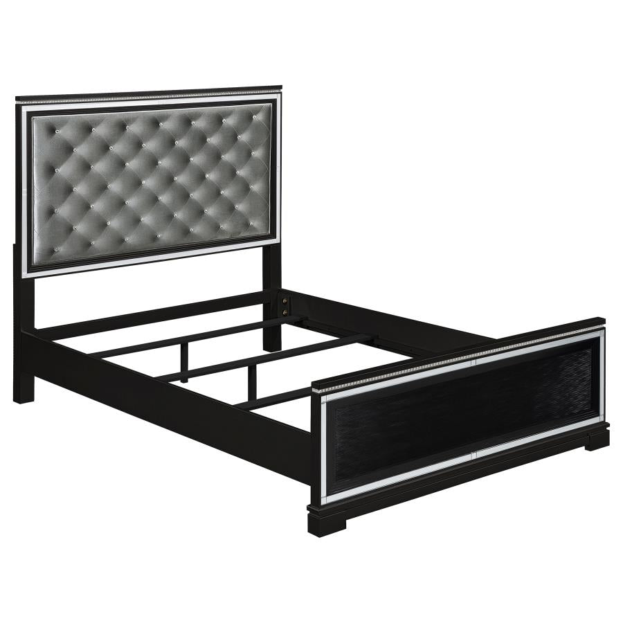 Upholstered Tufted Bed Silver and Black