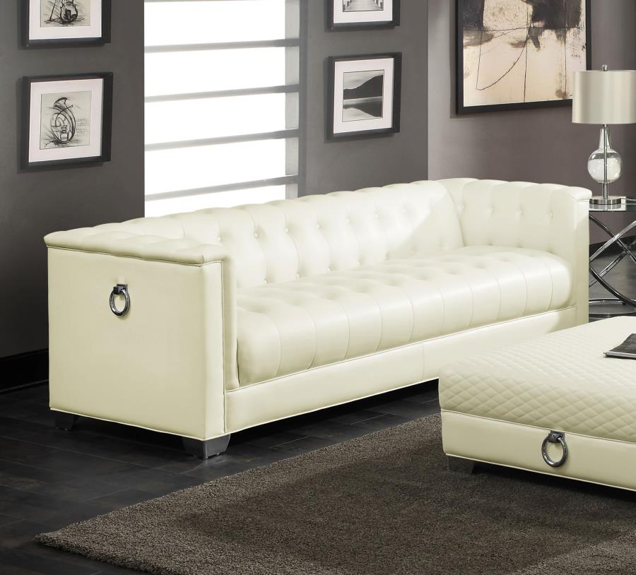 Tufted Upholstered Sofa Pearl White