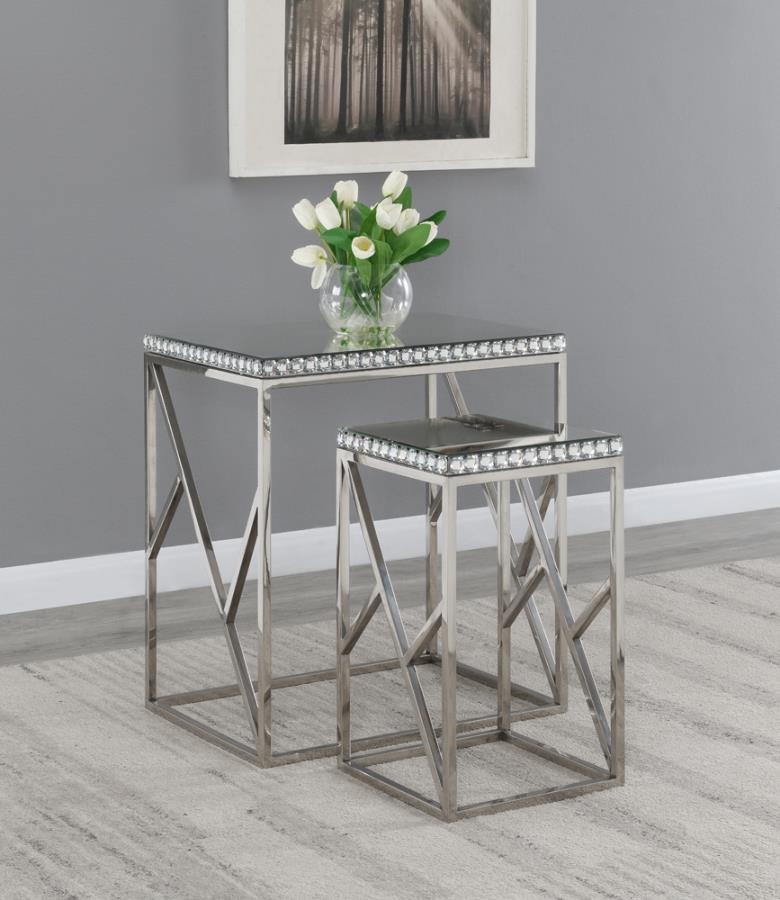 2-piece Mirror Top Nesting Tables Silver