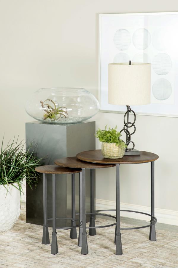 3-piece Round Nesting Table Natural and Gunmetal