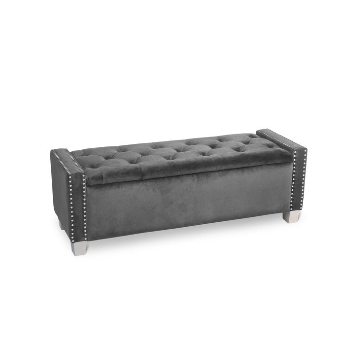 Storage Bench With Grey Velvet,3A