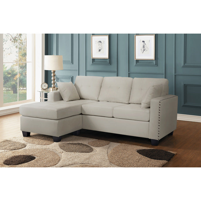 Reversible Sofa Chaise W/ 2 Plws, Gray Fabric