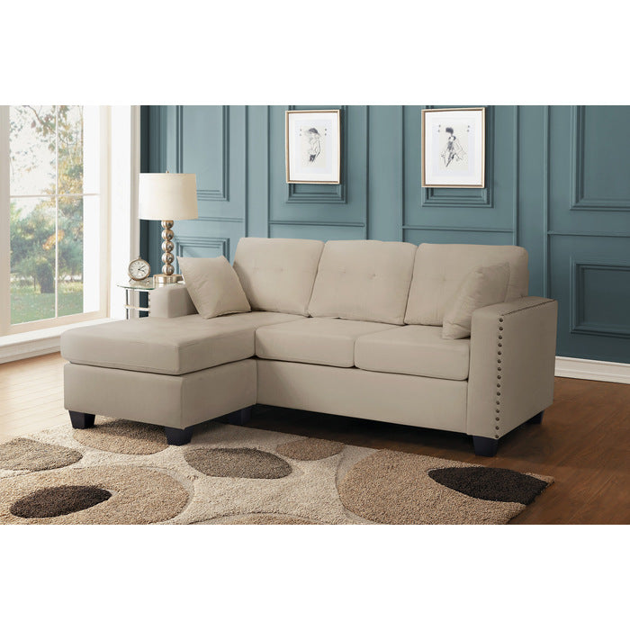 Reversible Sofa Chaise W/ 2 Plws, Beige Fabric